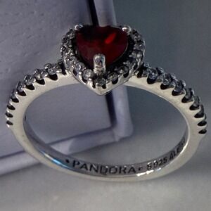 Authentic Pandora, SIZE 9, Sterling Silver Red Heart Crystal Ring, Valentine